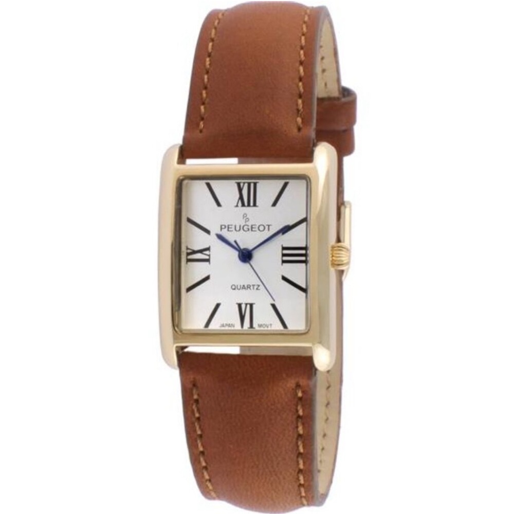 Women's 14K Gold Plated Tank Leather Dress Watch with Roman Numerals Dial